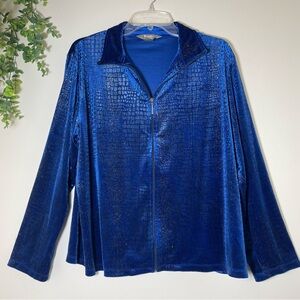 ✨TANJAY | Velour+Glitter Blinged Out Full Zip Animal Print Jacket Petite Large